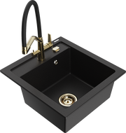 Mexen Vito granite sink 1-bowl with Duo kitchen faucet, black - 6503-77-671701-57-G