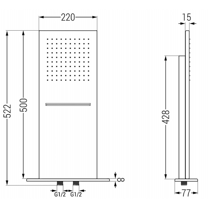 Mexen Waterfall slim rain shower 50 x 22 cm, gun gray brushed - 79190-66