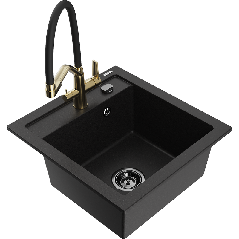 Mexen Vito 1-compartment granite sink with a kitchen mixer tap Duo, Black - 6503-77-671701-57-B