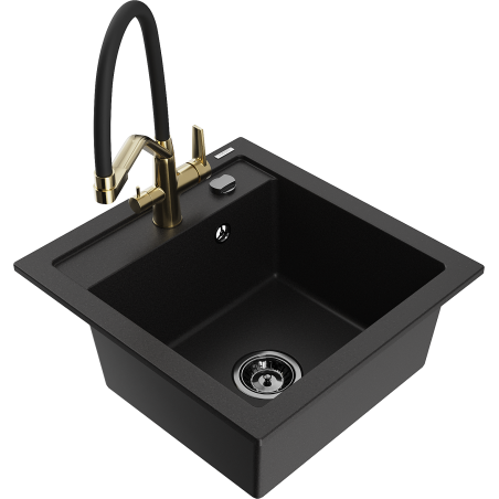 Mexen Vito 1-bowl granite sink with Duo kitchen faucet, black - 6503-77-671701-57-B