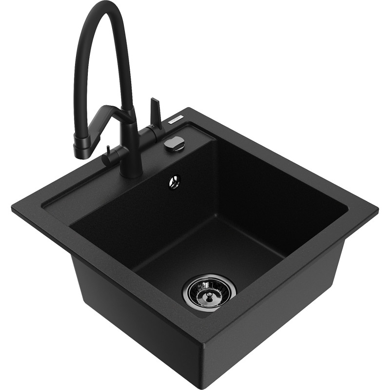 Mexen Vito granite kitchen sink 1-bowl with kitchen faucet Duo, black - 6503-77-671701-70-B