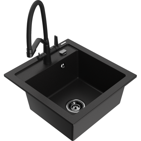 Mexen Vito granite kitchen sink 1-bowl with Duo kitchen faucet, black - 6503-77-671701-70-B