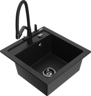 Mexen Vito granite kitchen sink with 1 bowl and Duo kitchen tap, black - 6503-77-671701-70-B