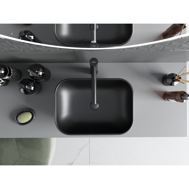 Mexen Rita countertop washbasin 45 x 32 cm, matte black/silver line pattern - 21084573