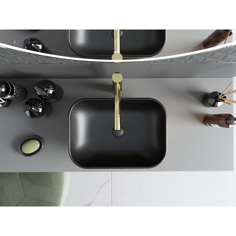 Mexen Rita countertop washbasin 45 x 32 cm, black matte/gold pattern lines - 21084577