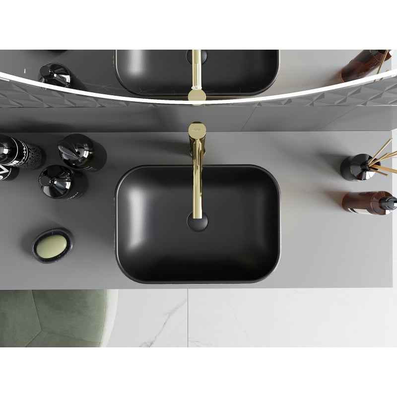 Mexen Rita countertop washbasin 45 x 32 cm, black matte/golden line pattern - 21084577