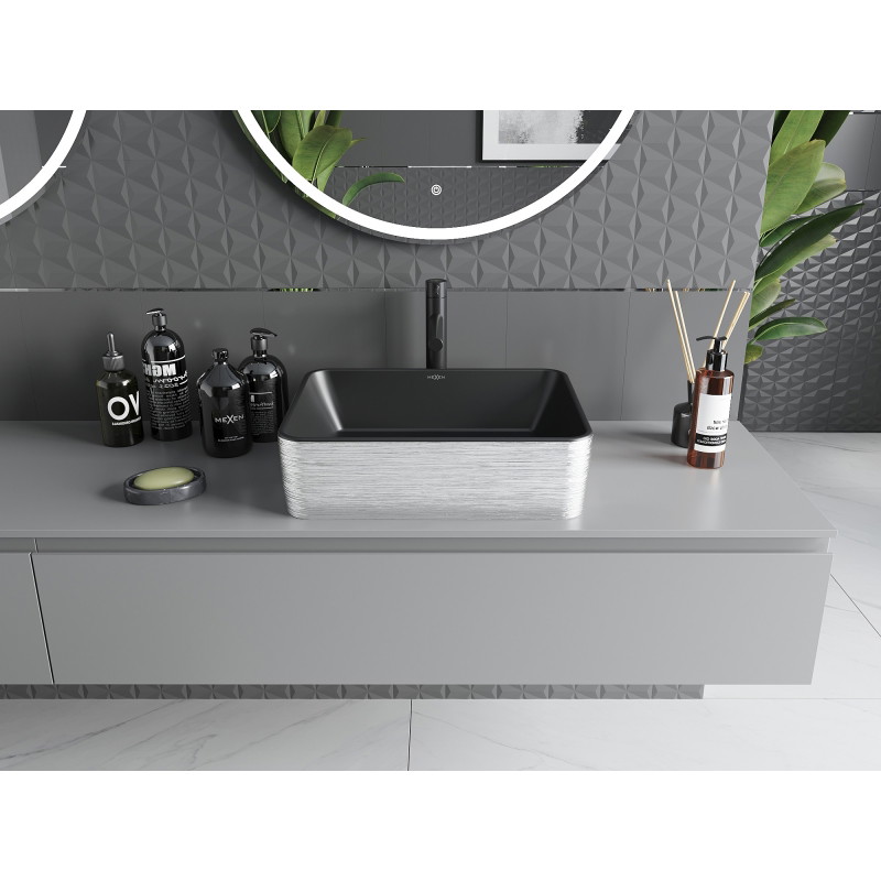 Mexen Catia countertop sink 48 x 37 cm, black matte/silver line pattern - 21314873