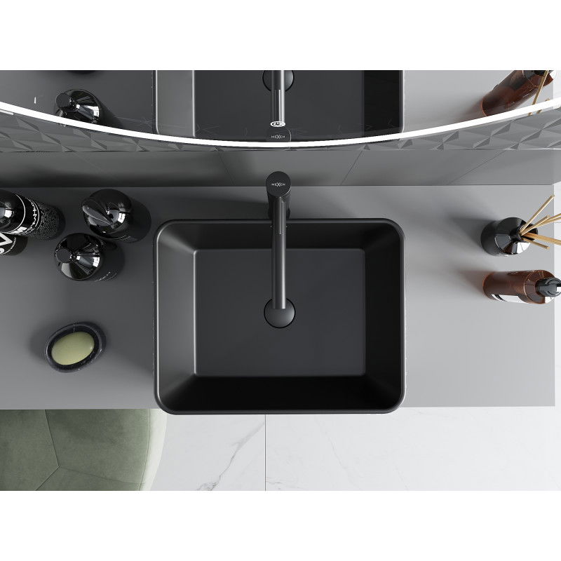 Mexen Catia countertop washbasin 48 x 37 cm, black matte/silver line pattern - 21314873