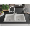 Mexen Mario granite kitchen sink 2-bowl with Duo kitchen faucet, white - 6504-20-671701-02