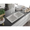 Mexen Mario granite sink 2-bowl with Duo kitchen tap, white - 6504-20-671701-02