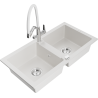 Mexen Mario granite double-bowl sink with Duo kitchen faucet, white - 6504-20-671701-02