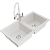 Mexen Mario granite sink 2-bowl with Duo kitchen tap, white - 6504-20-671701-02