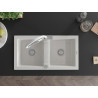Mexen Mario granite double-bowl sink with Duo kitchen faucet, white - 6504-20-671701-02