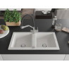 Mexen Mario granite kitchen sink 2-compartment with Duo kitchen faucet, white - 6504-20-671701-07