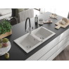 Mexen Mario granite double-bowl sink with Duo kitchen faucet, white - 6504-20-671701-07