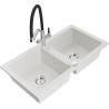 Mexen Mario granite double-bowl sink with Duo kitchen faucet, white - 6504-20-671701-07