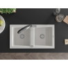 Mexen Mario granite double-bowl sink with Duo kitchen faucet, white - 6504-20-671701-07