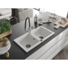 Mexen Mario 2-bowl granite sink with Duo kitchen tap, white - 6504-20-671701-07-B