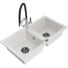 Mexen Mario 2-chamber granite sink with Duo kitchen faucet, white - 6504-20-671701-07-B