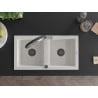 Mexen Mario 2-chamber granite sink with Duo kitchen faucet, white - 6504-20-671701-07-B