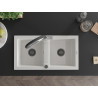Mexen Mario granite double-bowl kitchen sink with Duo faucet, white - 6504-20-671701-07-B