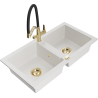 Mexen Mario 2-chamber granite kitchen sink with Duo faucet, white - 6504-20-671701-57-G
