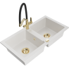 Mexen Mario granite double-bowl sink with Duo kitchen tap, white - 6504-20-671701-57-G