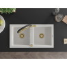 Mexen Mario granite double-bowl sink with kitchen faucet Duo, white - 6504-20-671701-57-G