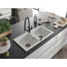 Mexen Mario 2-basin granite sink with Duo kitchen tap, white - 6504-20-671701-70-B