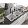 Mexen Mario granite double-bowl sink with Duo kitchen faucet, white - 6504-20-671701-70-B