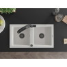 Mexen Mario 2-bowl granite kitchen sink with Duo faucet, white - 6504-20-671701-70-B