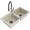Mexen Mario 2-bowl granite sink with kitchen faucet Duo, beige - 6504-69-671701-07-B