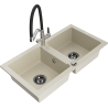 Mexen Mario granite double bowl sink with kitchen faucet Duo, beige - 6504-69-671701-07-B