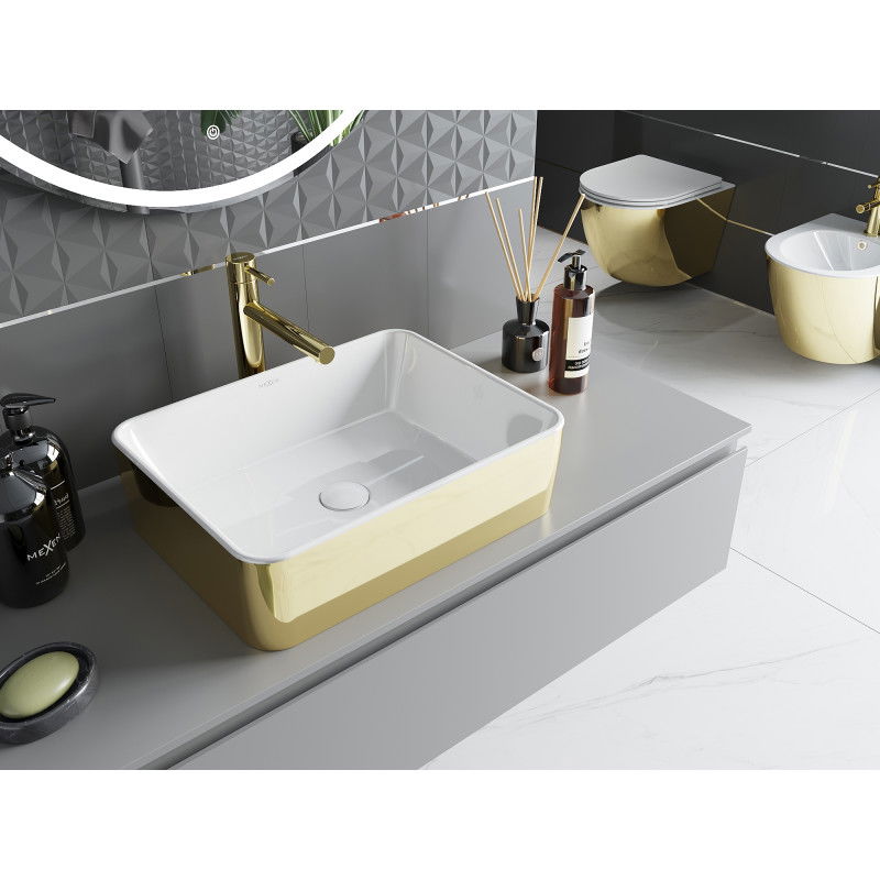 Mexen Catia countertop washbasin 48 x 37 cm, white/gold - 21314806