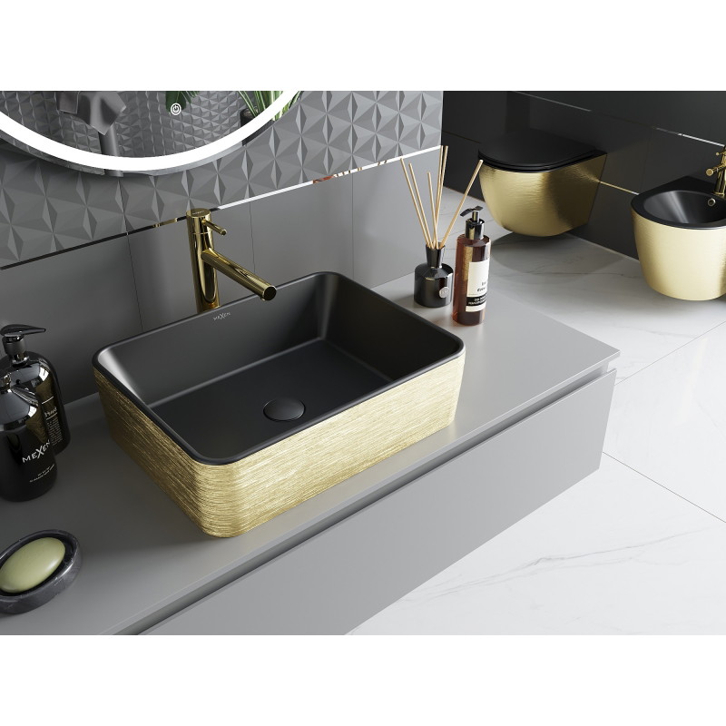 Mexen Catia countertop sink 48 x 37 cm, black matte/golden pattern lines - 21314877