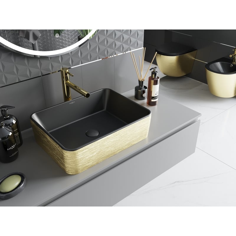 Mexen Catia countertop washbasin 48 x 37 cm, black matte/gold line pattern - 21314877