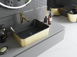 Mexen Catia countertop washbasin 48 x 37 cm, black matt/gold line pattern - 21314877