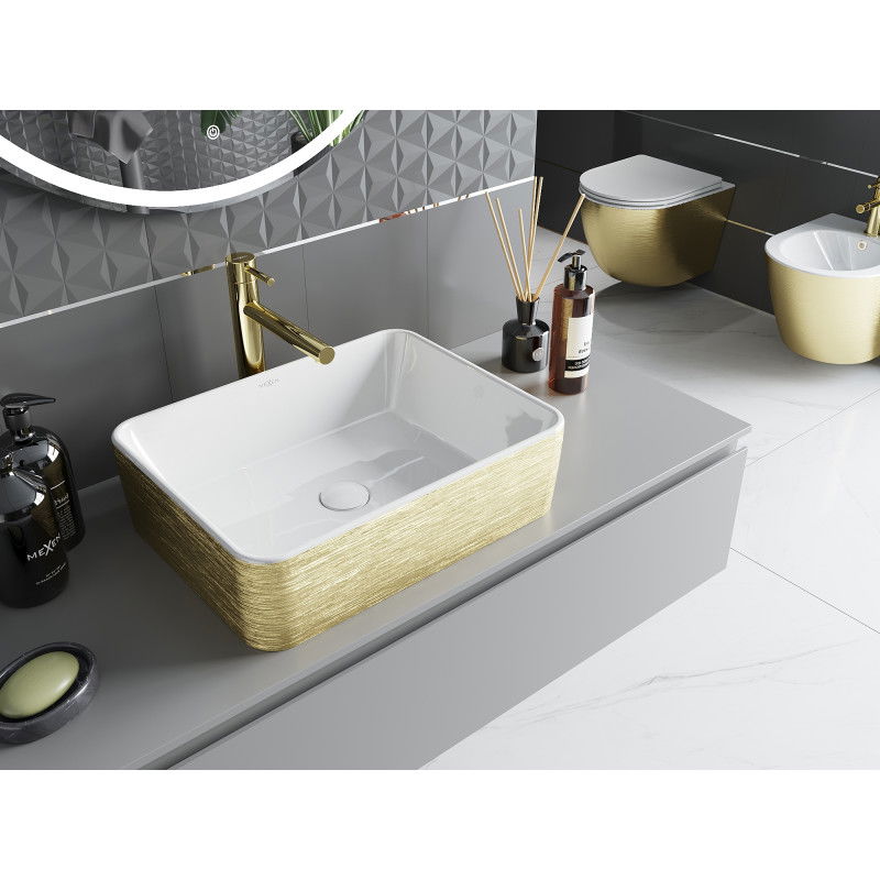 Mexen Catia countertop washbasin 48 x 38 cm, white/gold line pattern - 21314817