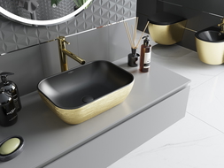 Mexen Rita countertop washbasin 45 x 32 cm, black matt/gold line pattern - 21084577