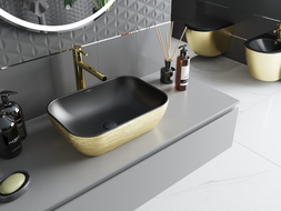 Mexen Rita countertop washbasin 45 x 32 cm, black matte/gold pattern lines - 21084577