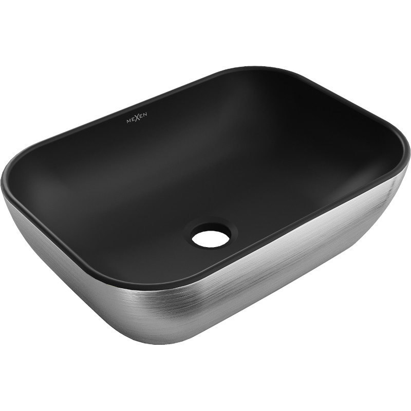 Mexen Rita countertop washbasin 45 x 32 cm, matte black/silver line pattern - 21084573