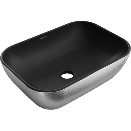 Mexen Rita countertop washbasin 45 x 32 cm, matte black/silver line pattern - 21084573