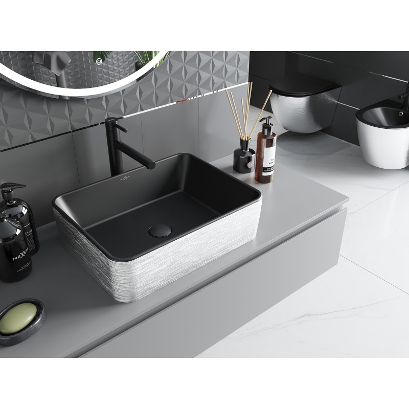 Mexen Catia countertop sink 48 x 37 cm, black matte/silver line pattern - 21314873