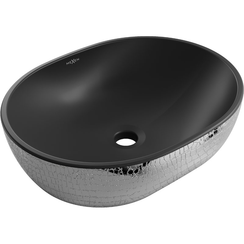 Mexen Viki countertop washbasin 48 x 35 cm, black matte/silver scale pattern - 21054872
