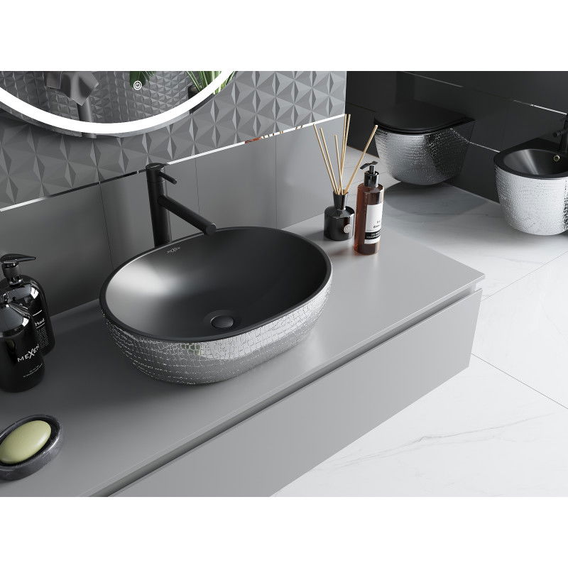 Mexen Viki countertop basin 48 x 35 cm, black matt/silver scale pattern - 21054872