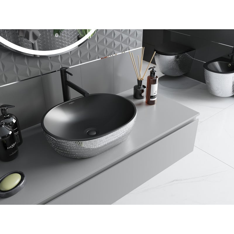 Mexen Viki countertop washbasin 48 x 35 cm, black matte/silver scale pattern - 21054872