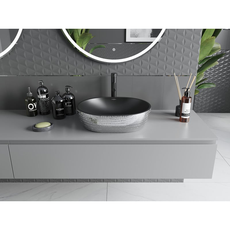 Mexen Viki countertop washbasin 48 x 35 cm, black matte/silver scale pattern - 21054872