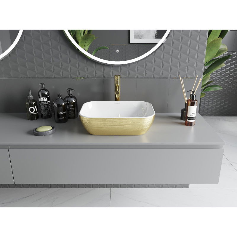 Mexen Rita countertop basin 45 x 32 cm, white/gold lines - 21084553