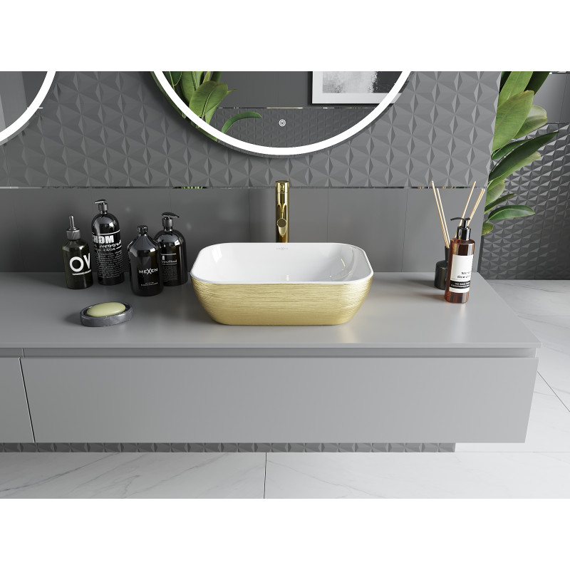 Mexen Rita countertop washbasin 45 x 32 cm, white/gold lines - 21084553