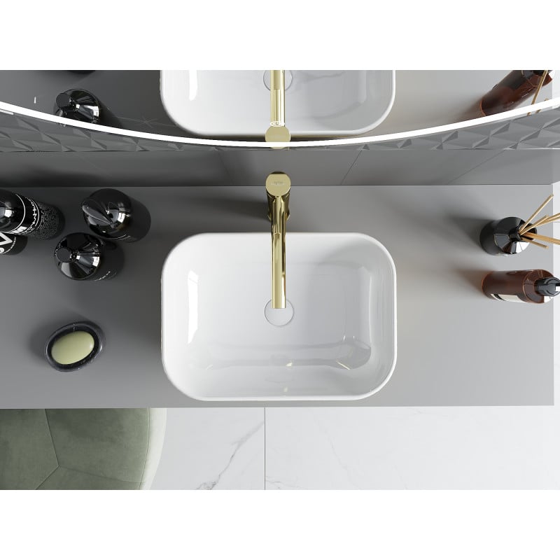 Mexen Rita countertop basin 45 x 32 cm, white/gold lines - 21084553